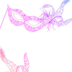 White carnival background with pink mask and feathers.