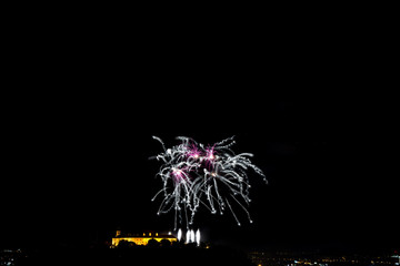 Beautiful colorful firework in city Brno on Spilberk
