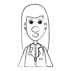 Cartoon woman doctor with a red clown smiling  over white background, vector illustration