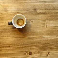 Empty coffee cut at the wooden table