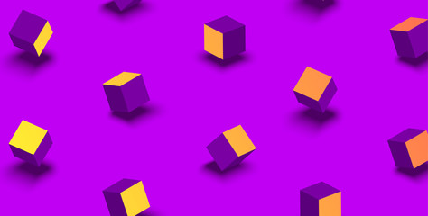 Fototapeta na wymiar Lilac background with yellow geometric 3d cubes pattern.