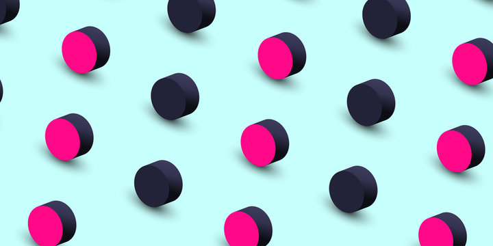 Blue Background With Pink 3d Circles Pattern.