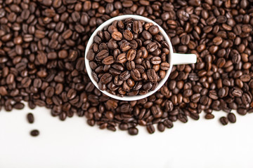 Coffee,coffee bean Coffee in white cup Love coffee Coffee background