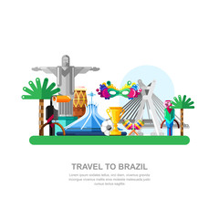 Travel to Brazil vector flat illustration. Brazilian national symbols and landmarks icons and design elements