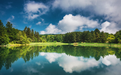 Panoramic view on mountain lake