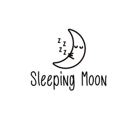 Cute sleeping moon doodle icon. Vector illustration of a moon sleeping with the zzz symbols