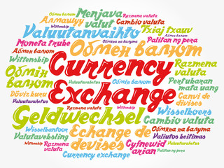 Currency Exchange word cloud in different languages, business concept background