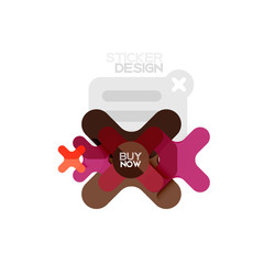 Flat design cross shape geometric sticker icon, paper style design with buy now sample text, for business or web presentation, app or interface buttons