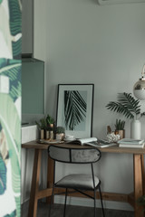 Cozy working corner with decorative items in natural theme /Cozy Interior concept