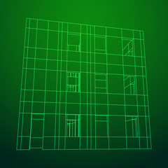 Abstract architecture building. Plan of modern house. Wireframe low poly mesh construction.