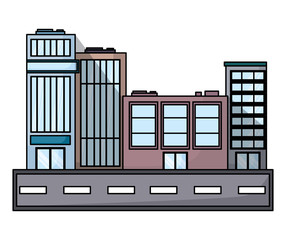 street with city buildings over white background, vector illustration
