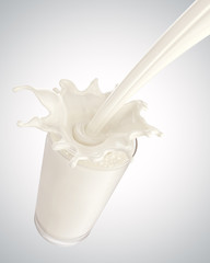 Fresh Milk Splash pouring in the glass, isolated on white background with clipping path,3d rendering.