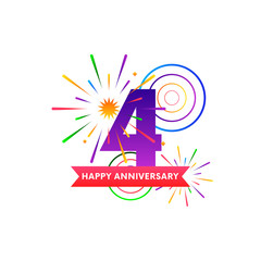 Anniversary fireworks and circles with ribbon. Happy anniversary. Vector illustration.