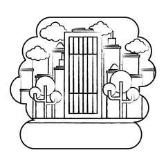 city building over landscape and white background, vector illustration