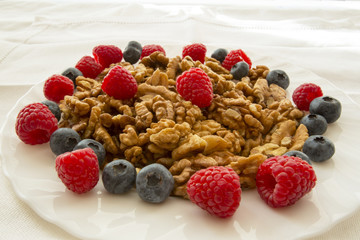 walnuts and blueberries and raspberries