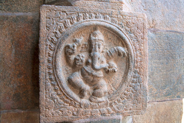 Dancing Ganesha carved on the pillar of ardha-mandapa, Airavatesvara Temple, Darasuram, Tamil Nadu