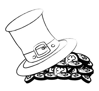 irish top hat and coins over white background, vector illustration