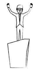 cartoon businessman santing with arms up over white background, vector illustration