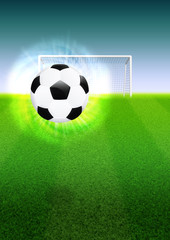 Soccer ball and goal on field