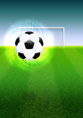 Obraz premium Soccer ball and goal on field