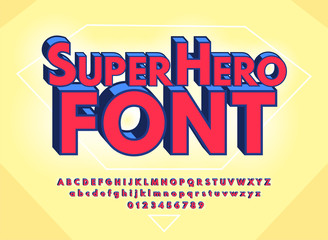 Superhero abstract font and alphabet with numbers. Colorful Comics Retro Typeface. Vector Illustration