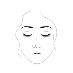 The girl face is created by black lines. Elegant portrait of a woman with closed eyes and beautiful eyelashes. Element for cosmetic salon procedures