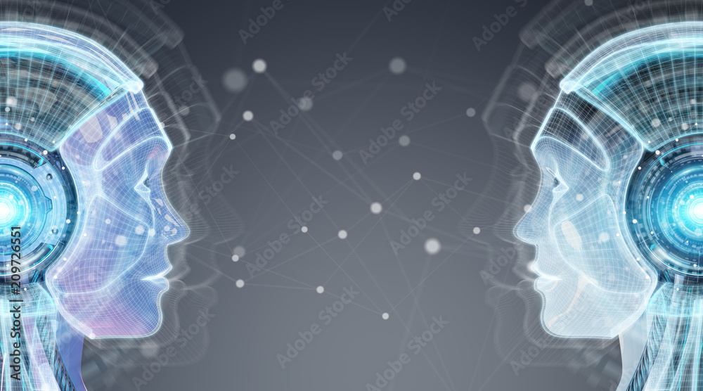 Fototapete digital artificial intelligence cyborg interface 3d rendering