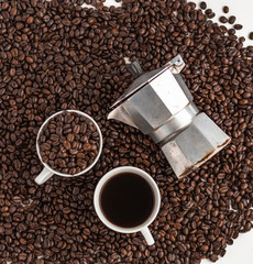 Coffee,coffee bean Coffee in white cup Love coffee Coffee background