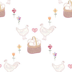 Hen and rooster with egg basket pattern - 209726571