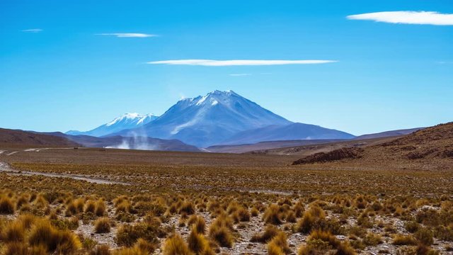Timelapse of the mountain and lenticular clouds (Altocumulus lenticularis) at the desert in south of Bolivia