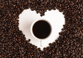 Coffee,coffee bean Coffee in white cup Love coffee Coffee background