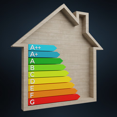 3D rendering energy rating chart in a wooden house