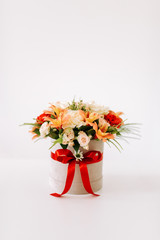 Colorful bouquet on white background.