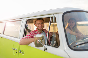 Young couple out on a road trip
