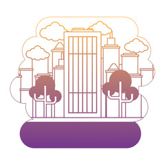 Fototapeta premium city building over landscape and white background, vector illustration