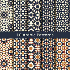 seamless vector set with ten arabic geometric colorful traditional patterns. design for covers, interior, package, tiles - 209728172