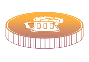 coin with beer mug icon over white background, vector illustration