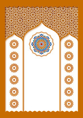 vector arabic card template with arabic textures and mosque borders. design for print, covers, gift cards