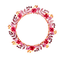 Autumn Floral Wreath In Watercolor