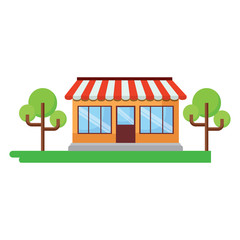 Obraz premium trees and stores over white background, colorful design. vector illustration