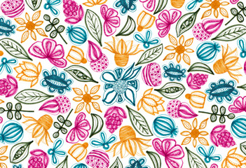 Colorful Floral Pattern With Hand Drawn Elements