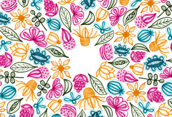 Colorful Floral Background With Hand Drawn Elements