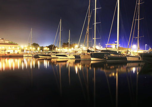long exposure photography - night landscape of sailboats at Alimos Greece
