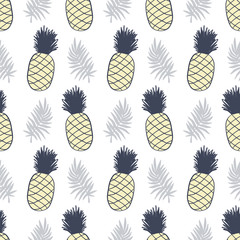 Pineapples and tropical leaves seamless pattern
