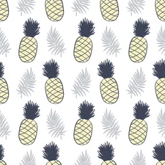 Fotobehang Ananas Ananas en tropische bladeren naadloos patroon