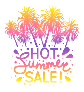 Summer sale message with palm trees silhouettes
