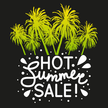 Summer sale message with palm trees silhouettes