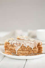 Esterhazy cake sliced on white plate