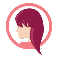 decorative circular frame with profile woman icon over white background, colorful design. vector illustration