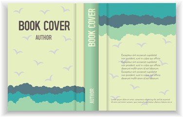 Creative book cover design with vintage sea or ocean waves and birds. Perfect for fantasy, romance or drama books, reports,, booklet, flyer, portfolio, business catalog, magazine. A4 full book cover